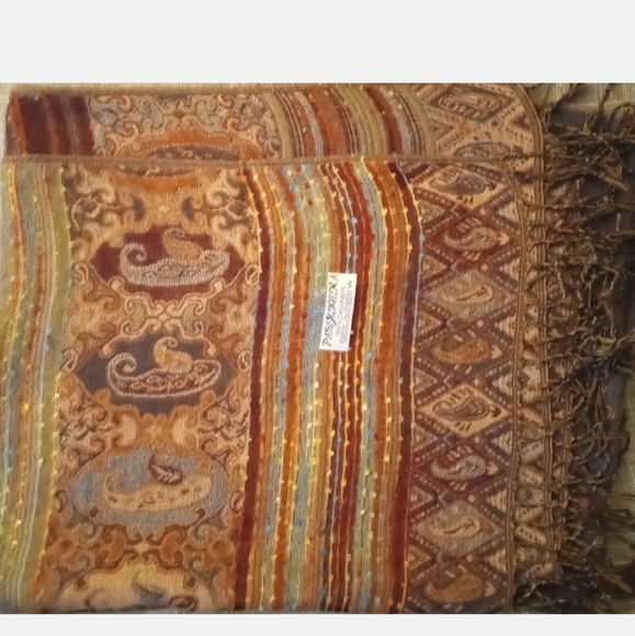 Pashmina Signed 100% Cashmere Vtg Paisley Design Reversib Scarf/Shawl 70x27" - Picture 6 of 14